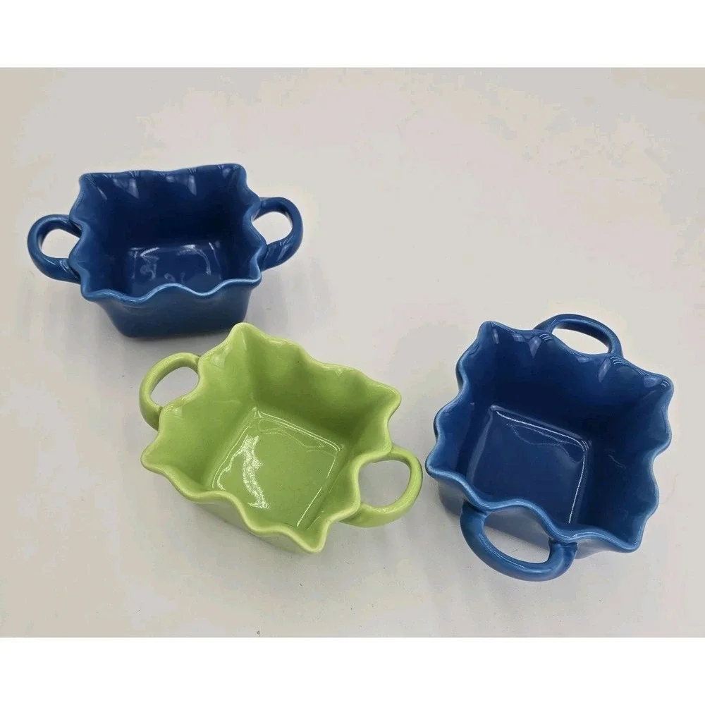 3 BIA Blue Green Wavy Square Baker Dishes Abt 3